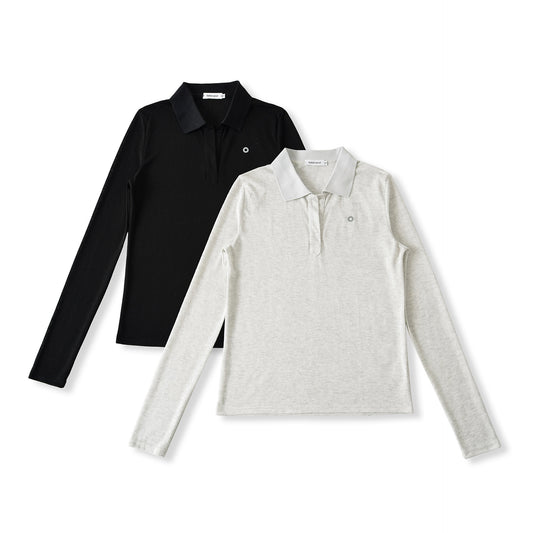Chemise polo à manches longues pour femmes avec un col moderne et un mélange de matériaux de haute qualité Chic und Stil