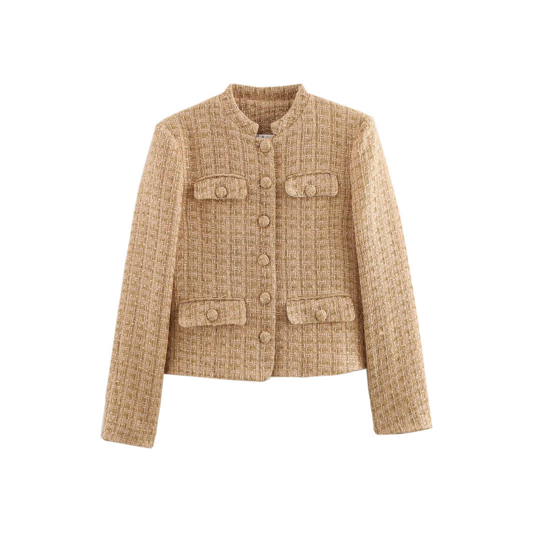 Dames élégante veste en boucle avec boutons dorés et poches appliquées Chic und Stil