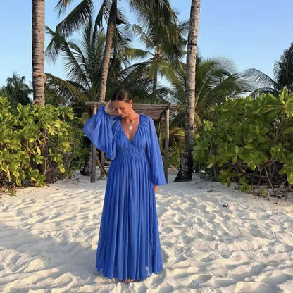 Robe maxi femme avec un élégant effet drapé et des volants féminins Chic und Stil
