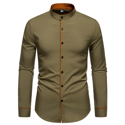 Chemise à manches longues pour hommes avec col montant moderne et détails brodés Chic und Stil