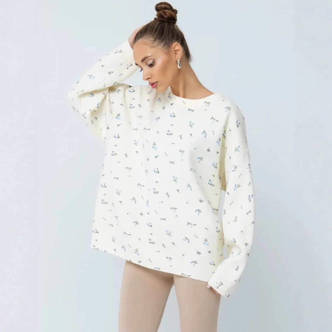 Pull en tricot surdimensionné pour femmes avec des accents floraux et une coupe ample Chic und Stil