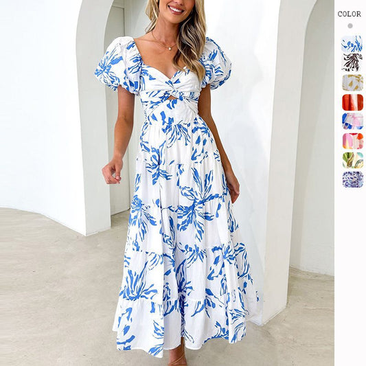 Robe maxi femme avec des manches ballon volumineuses et imprimé floral Chic und Stil