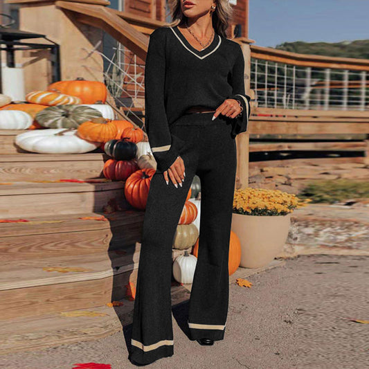 Dames ensemble décontracté avec jambe large et décolleté en V Chic und Stil