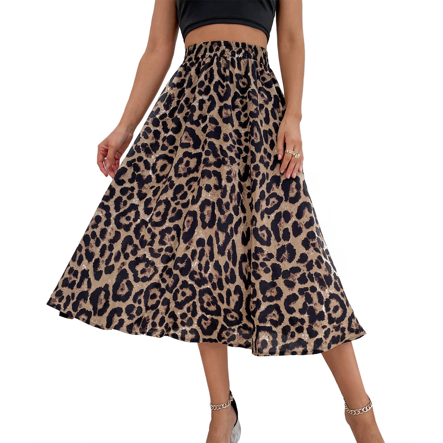 Jupe maxi femme avec un élégant motif léopard et une taille élastique Chic und Stil