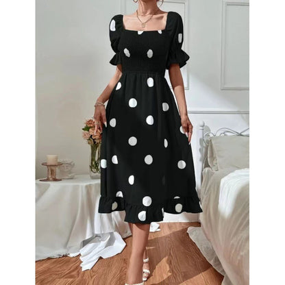 Robe midi à manches bouffantes à pois pour dames Chic und Stil