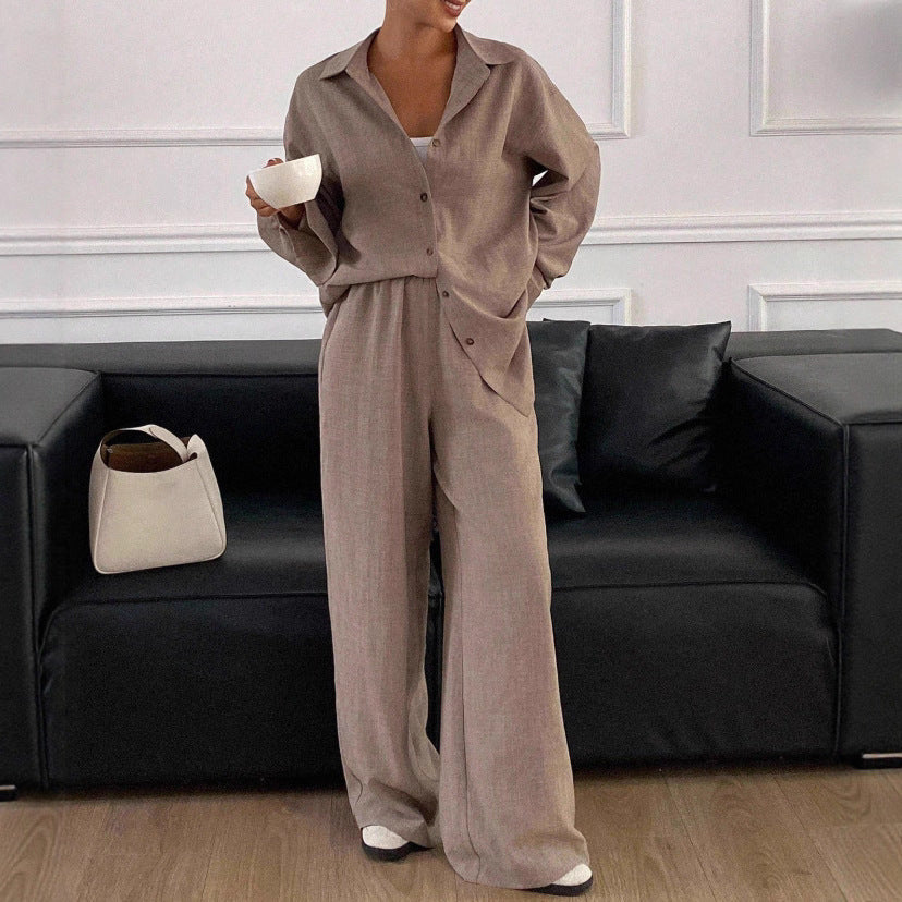Dames élégant décontracté blouse en lin et large pantalon Chic und Stil