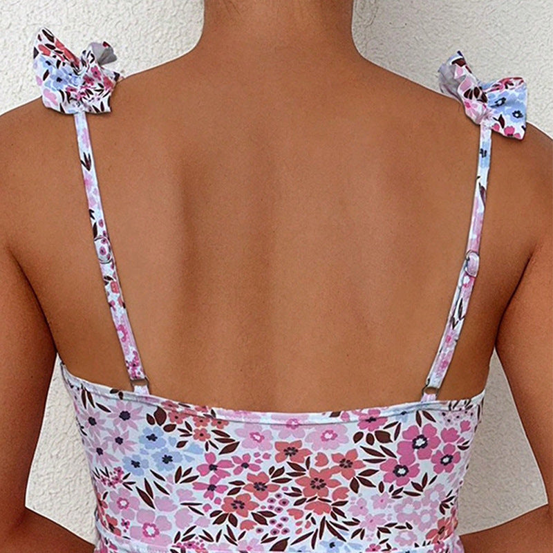 Dames Ruffle Imprimé Floral Robe de Bain Chic und Stil