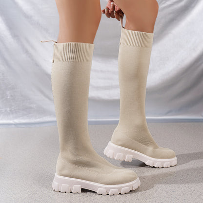 Bottes en tricot hautes pour femmes avec semelle profilée antidérapante et tige élastique Chic und Stil