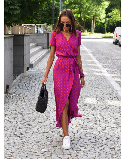 Robe maxi enroulée florale bohème pour femmes Chic und Stil