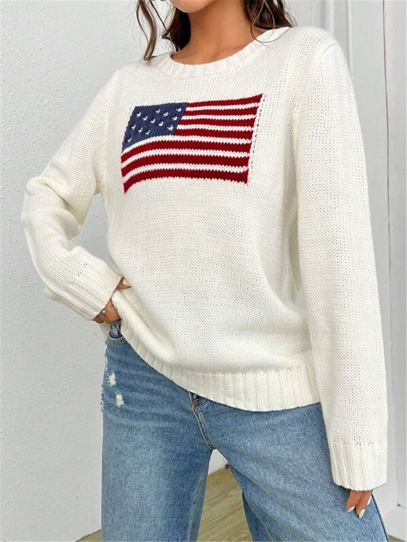 Pull crop décontracté pour femmes avec motif de drapeau et tricot texturé Chic und Stil
