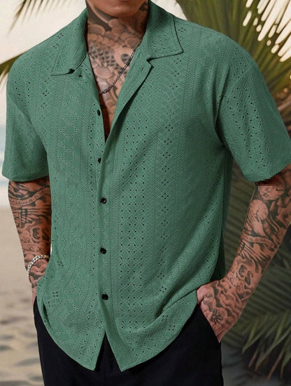 Chemise à manches courtes pour hommes avec broderie délicate en dentelle Chic und Stil