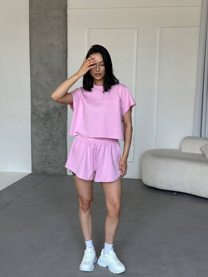 Ensemble de Crop Top et Shorts décontracté pour femme avec épaules tombantes et taille élastique Chic und Stil