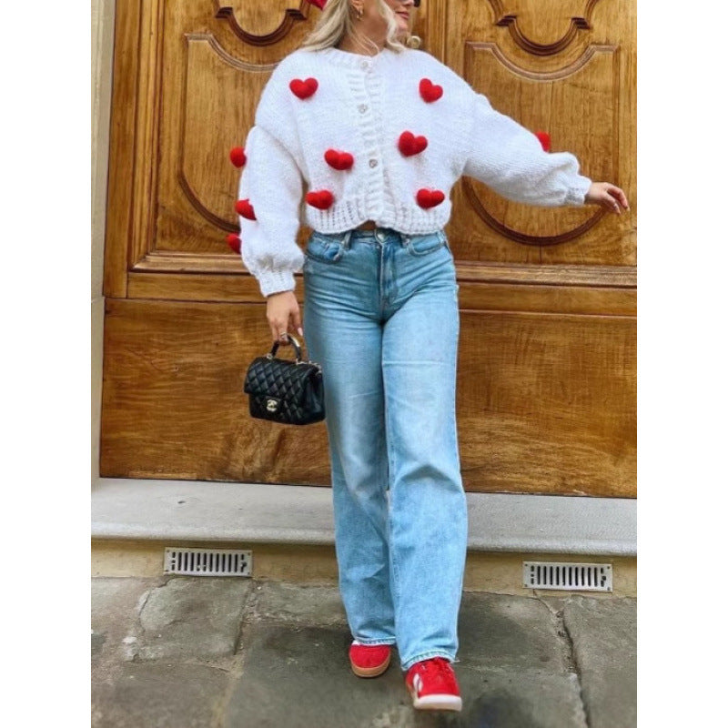 Dames cardigan en tricot ludique avec appliqués en forme de cœur Chic und Stil