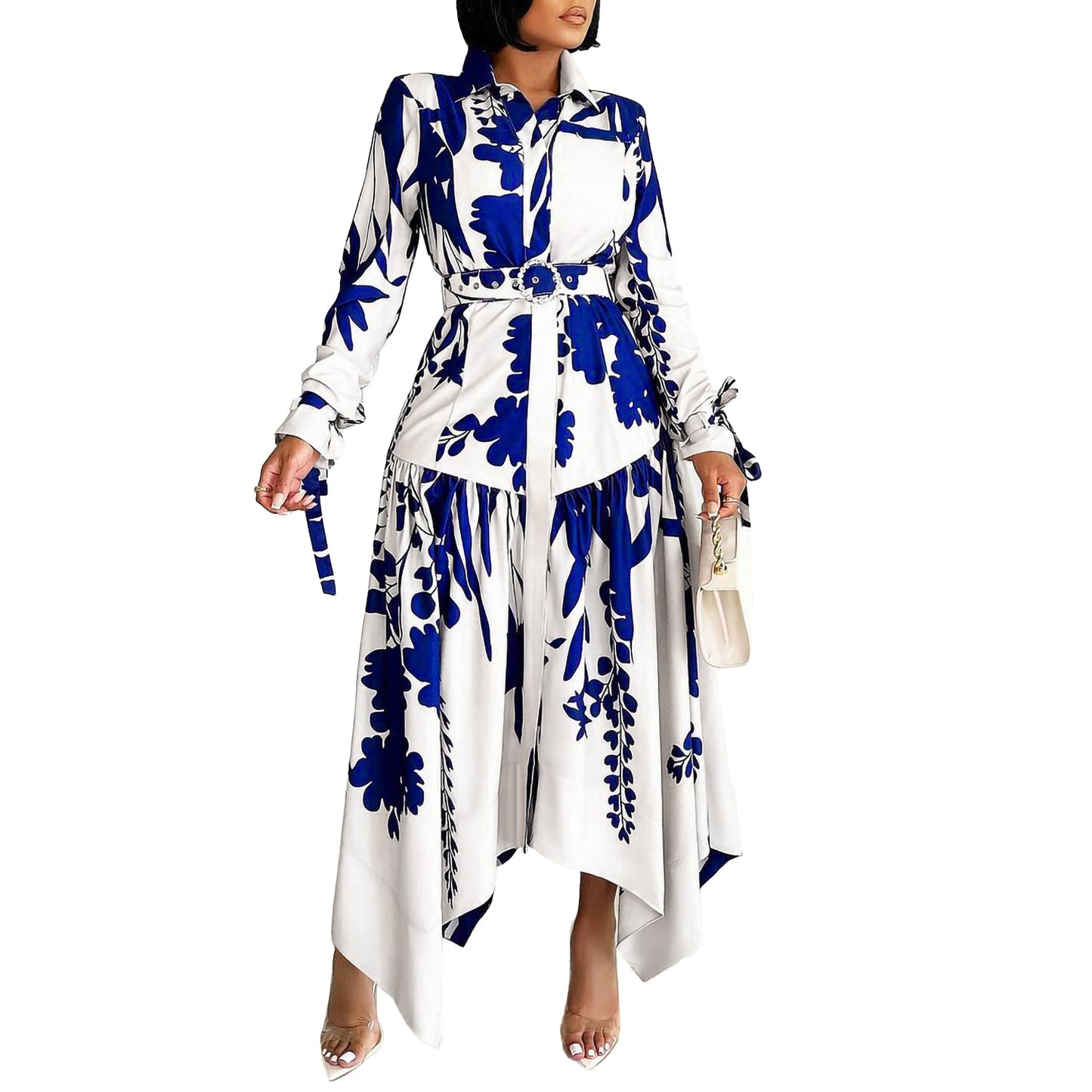 Robe chemisier pour femmes avec un design floral coloré et une ceinture cintrée Chic und Stil