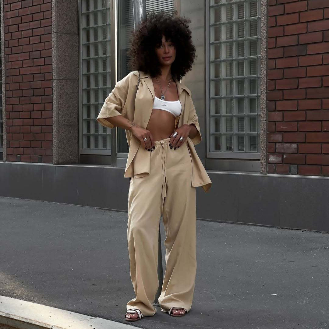 Summer loose and casual blouse set for women and wide pants Chic and Style