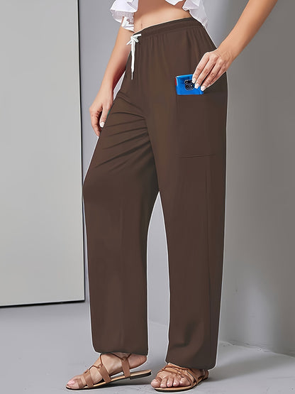 Women Comfortable Leisure Pants with Practical Pockets and Elastic Waist Chic and Style