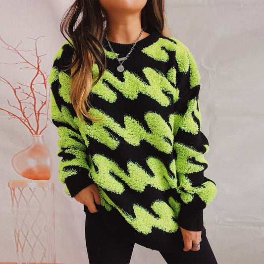 Pull femme en sweat à texture grossière avec motifs contrastés Chic und Stil