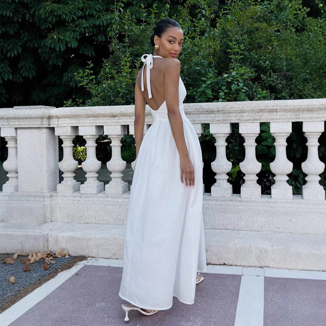 Robe maxi élégante pour femmes avec design à dos nu et jupe fluide Chic und Stil