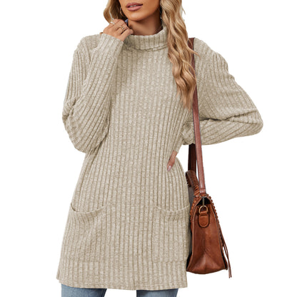 Pull en tricot surdimensionné pour femmes avec col montant et poches pratiques Chic und Stil