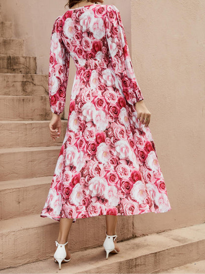 Dames Robe d'été longue avec coupe fluide et motif floral de roses Chic und Stil
