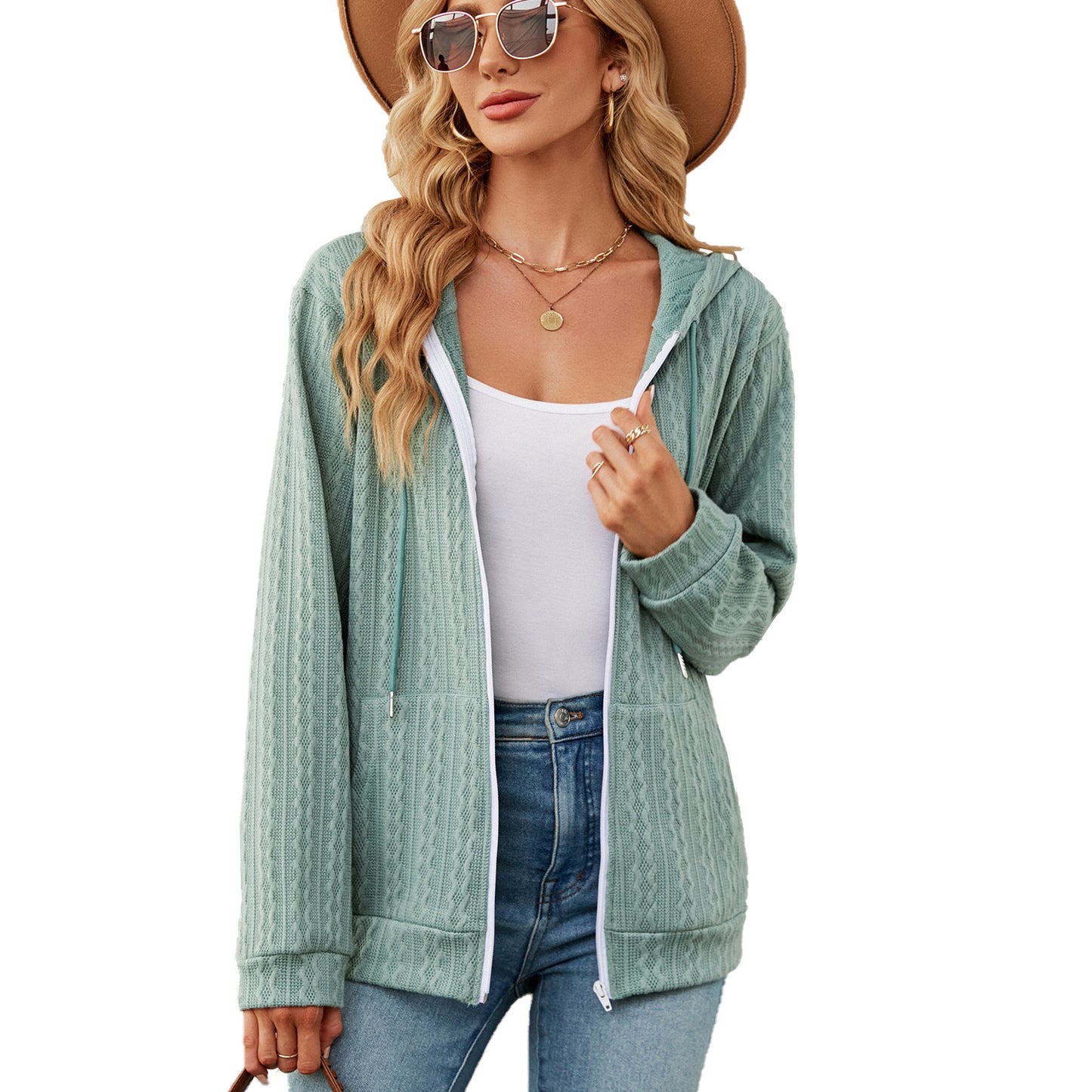 Dames cardigan décontracté en tricot avec texture et capuche Chic und Stil