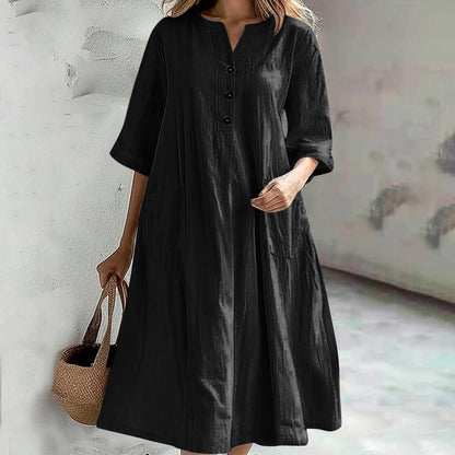 Robe décontractée en coton pour femmes avec patte de boutonnage et poches pratiques Chic und Stil