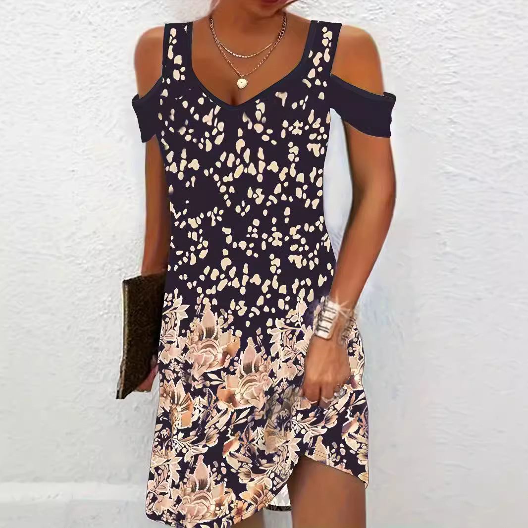 Femmes Robe Mini Fleurs Épaule Détachée Chic und Stil