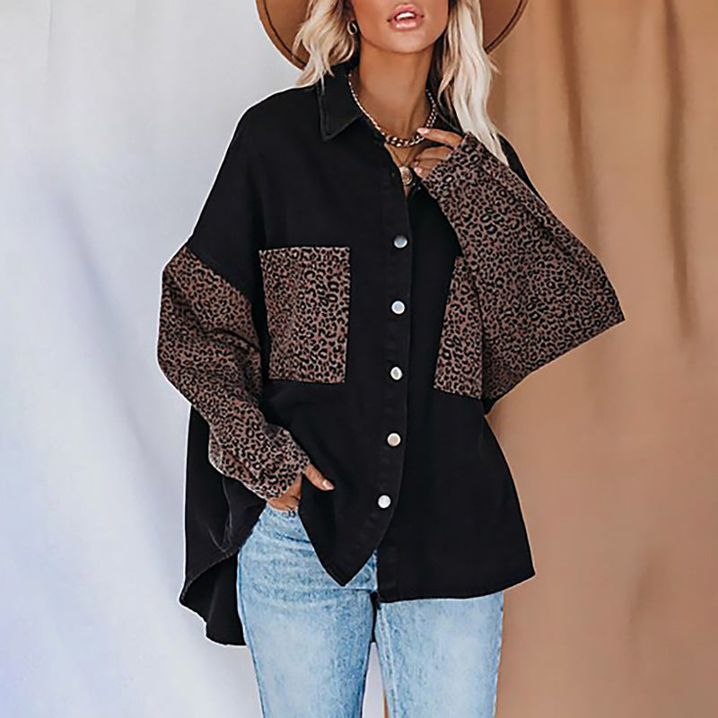 Blouse surdimensionnée à imprimé léopard pour femmes avec boutons-pression Chic und Stil