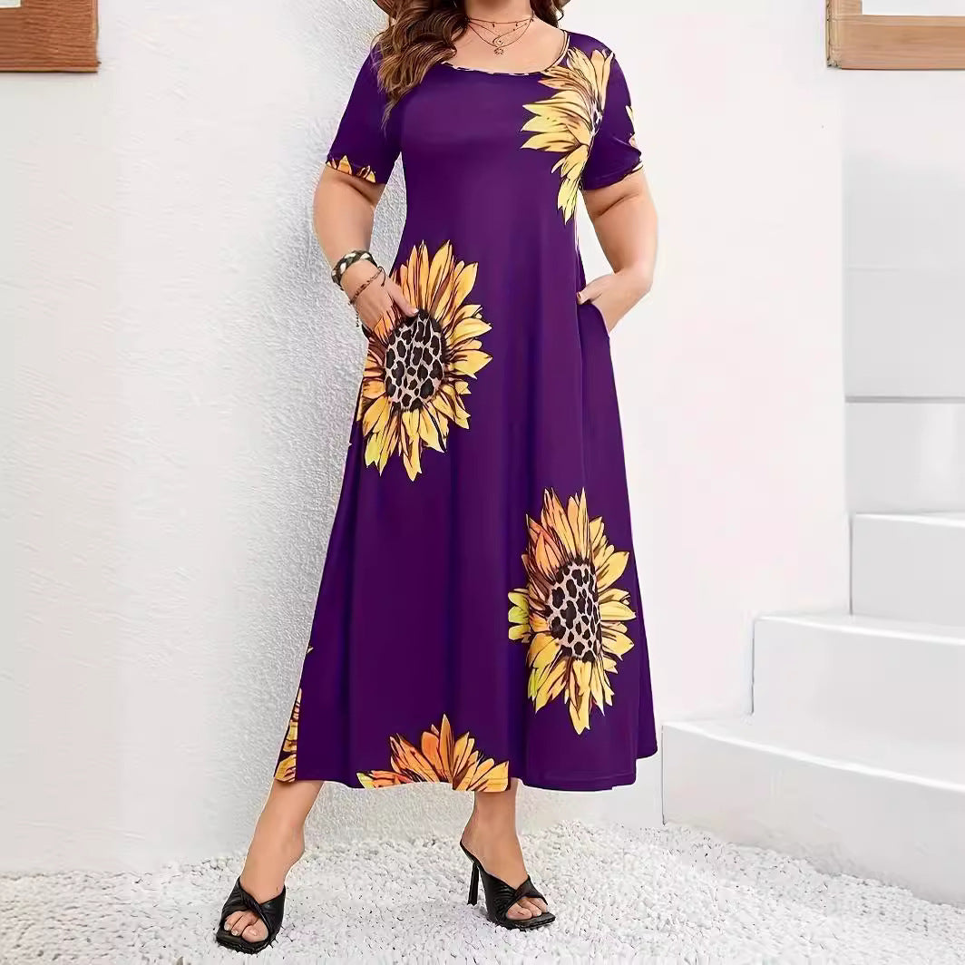 Robe maxi d'été pour femmes avec motif floral de tournesols et poches pratiques Chic und Stil