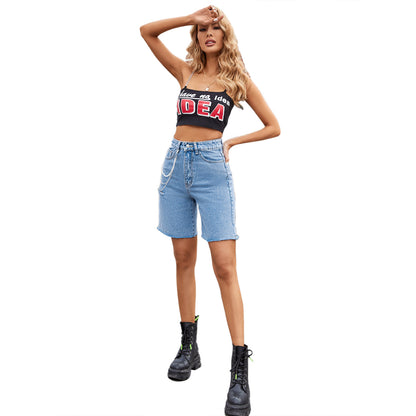 Shorts en denim taille haute pour femmes avec ourlet effiloché et poches pratiques Chic und Stil