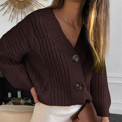 Dames Gros Tricot Cardigan avec Décolleté en V Généreux et Boutons Décoratifs Chic und Stil