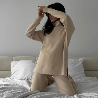 Dames Ensemble de lounge en tricot confortable et élégant avec col roulé Chic und Stil