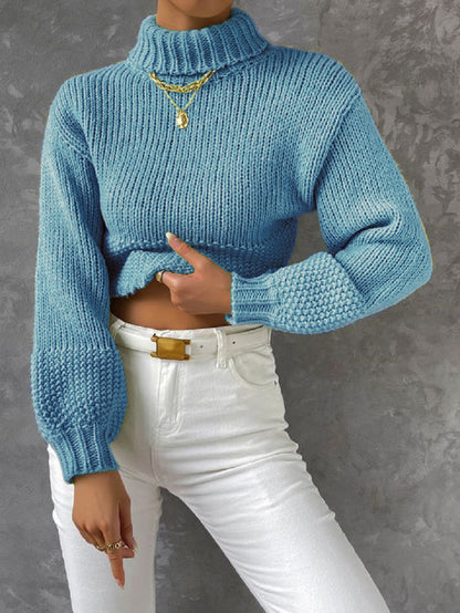 Dames gros tricot pull avec col haut Chic und Stil