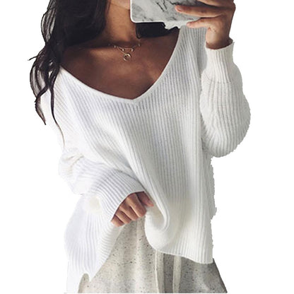 Pull en gros tricot pour femmes avec décolleté en V et coupe décontractée Chic und Stil