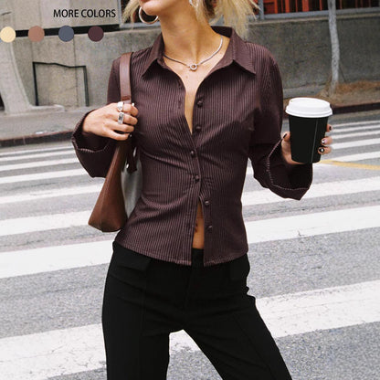 Chemisier rayé cintré pour dames avec col classique Chic und Stil