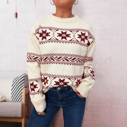 Pullover d'hiver pour femmes avec un motif de neige festif et un tricot doux Chic und Stil
