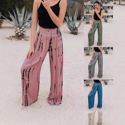 Wide pleated pants for ladies with elastic waistband and trendy pattern Chic und Stil