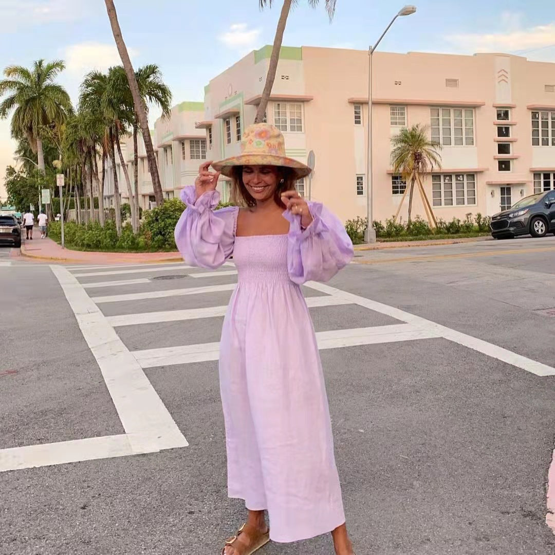 Robe maxi pour femmes avec des manches bouffantes volumineuses et un haut élastique Chic und Stil