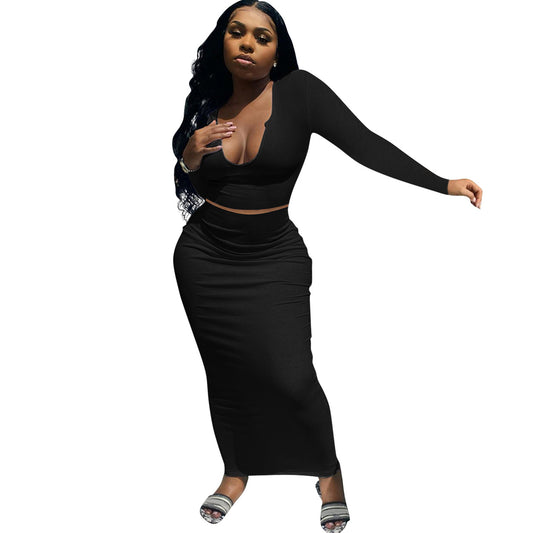 Robe maxi ajustée pour femmes avec manches longues et décolleté en V profond Chic und Stil