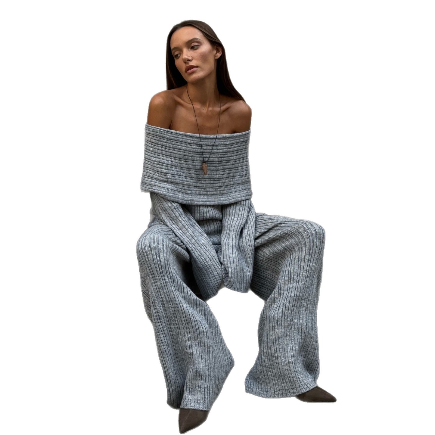 Fashion knitted set for ladies with sleeveless top and wide pants Chic and Style