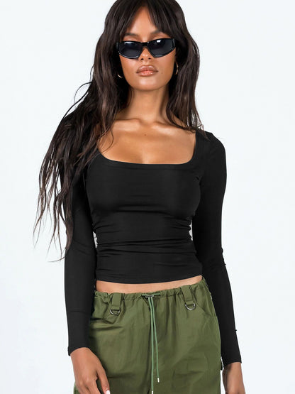 Dames Élégant crop-top à manches longues Chic und Stil