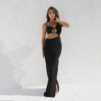 Robe maxi ajustée pour femmes avec coupe asymétrique et détails découpés Chic und Stil