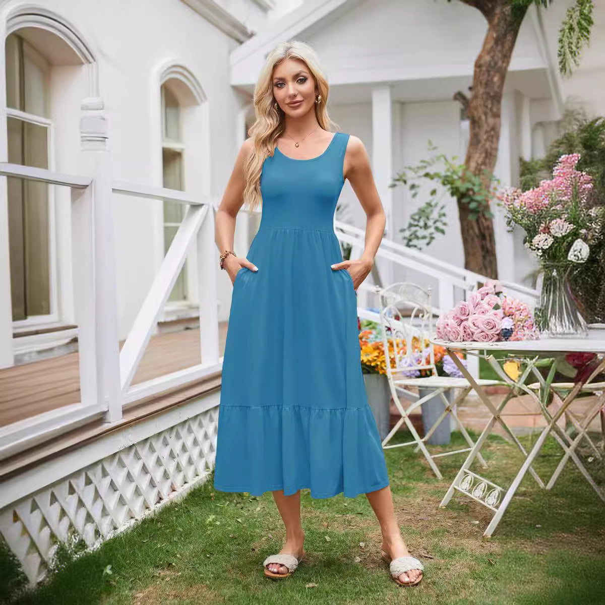 Robe maxi femme avec poches pratiques et jupe fluide Chic und Stil