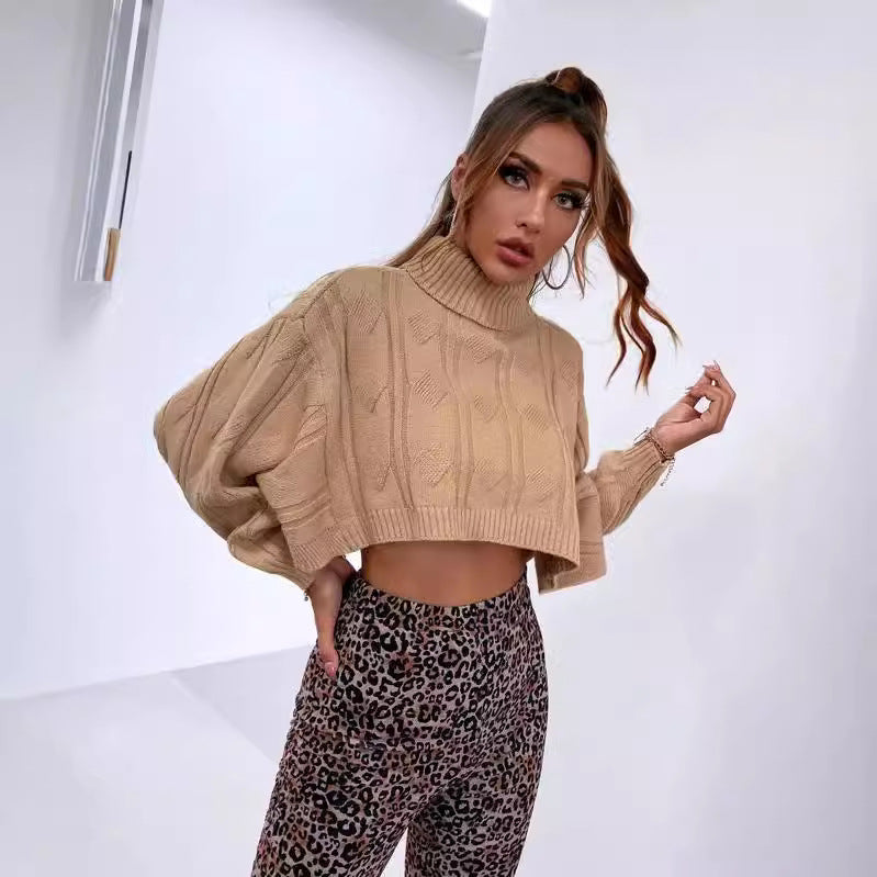 Dames cropped col roulé en tricot torsadé Chic und Stil