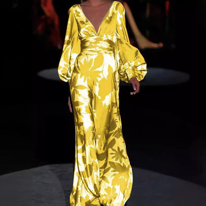Robe maxi pour femmes avec décolleté en V profond et manches volumineuses Chic und Stil