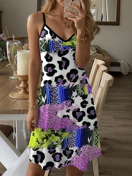 Robe à bretelles spaghetti pour femmes avec impression animale et graphique colorée Chic und Stil