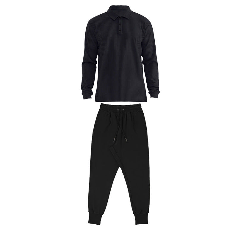 Men's long sleeve sports polo set and chic jogger pants