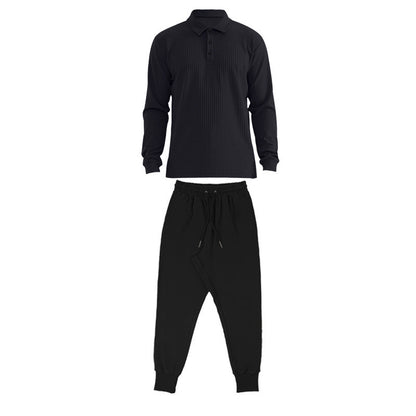 Men's long sleeve sports polo set and chic jogger pants