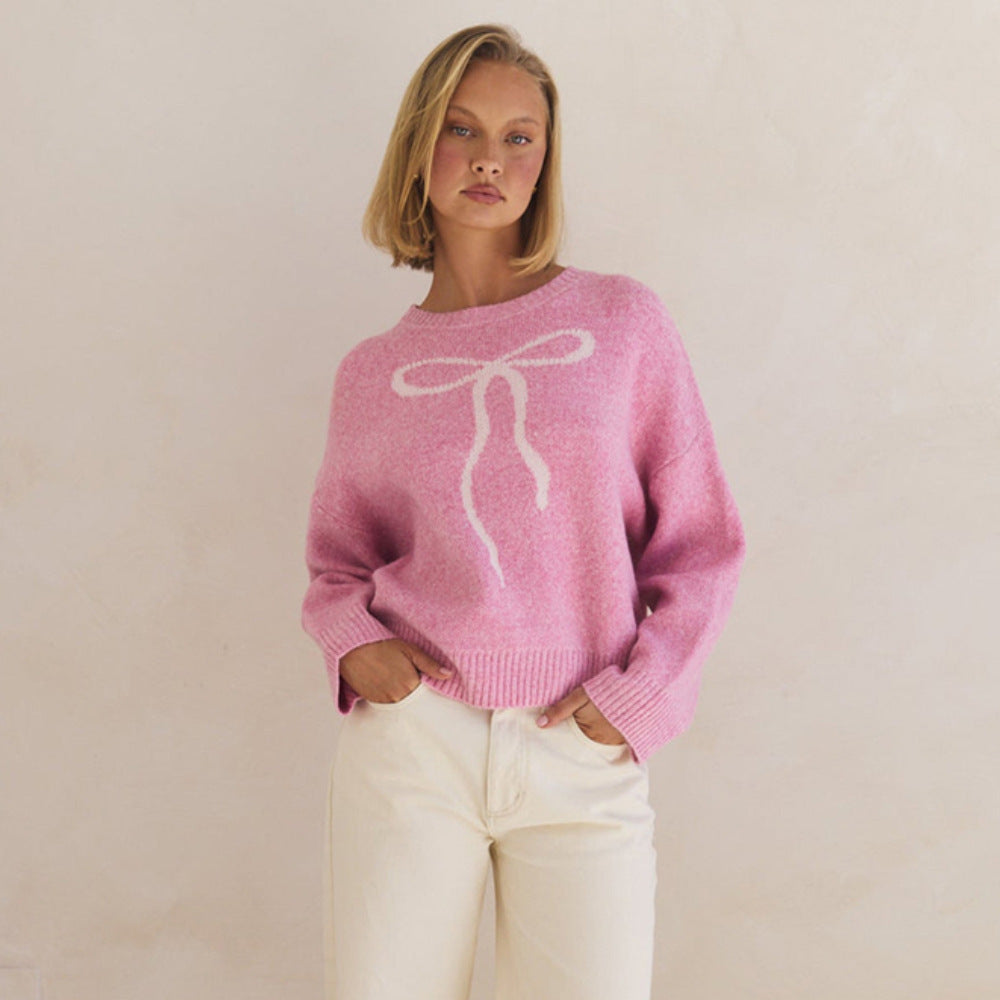 Pull pour femmes en peluche avec motif de nœud décoratif Chic und Stil
