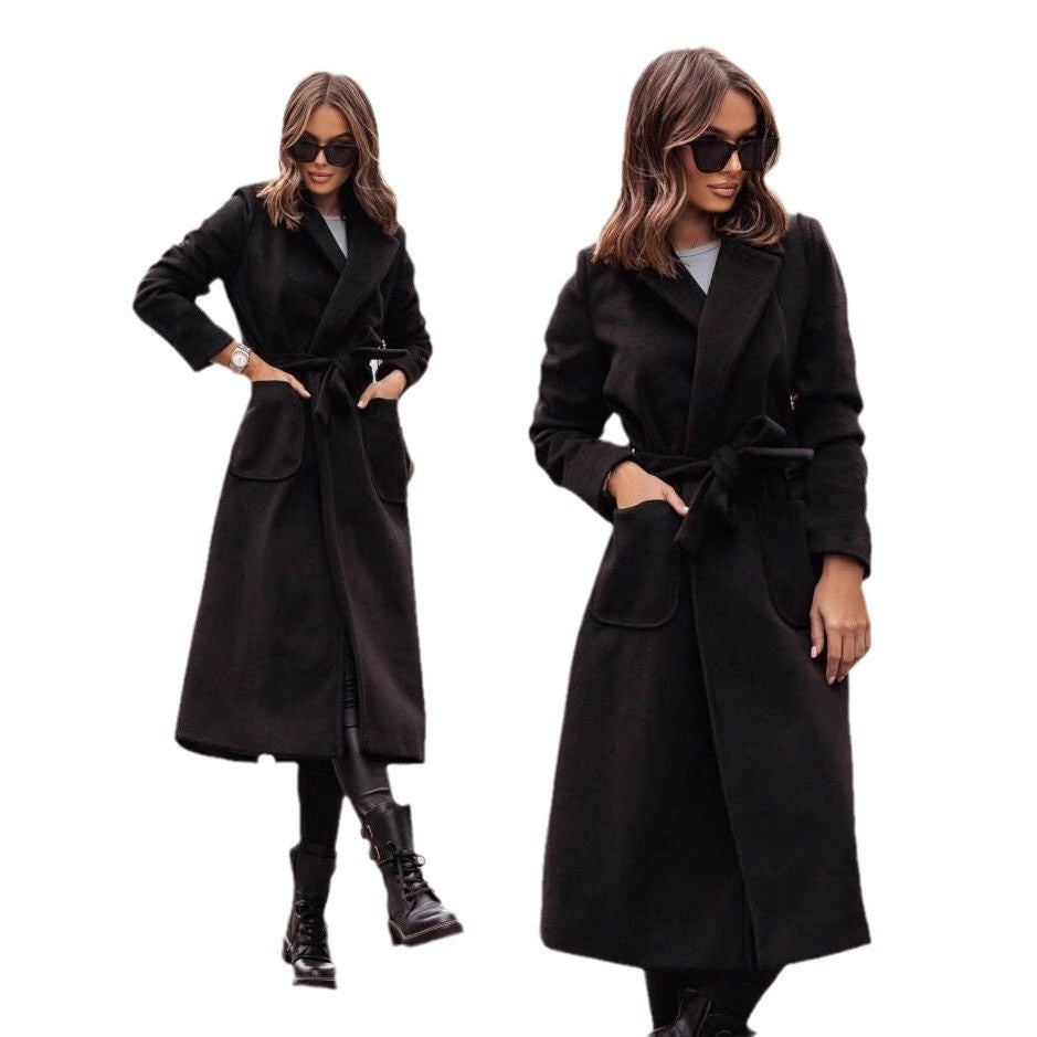 Dames élégant manteau portefeuille avec poches pratiques et ceinture ajustable Chic und Stil